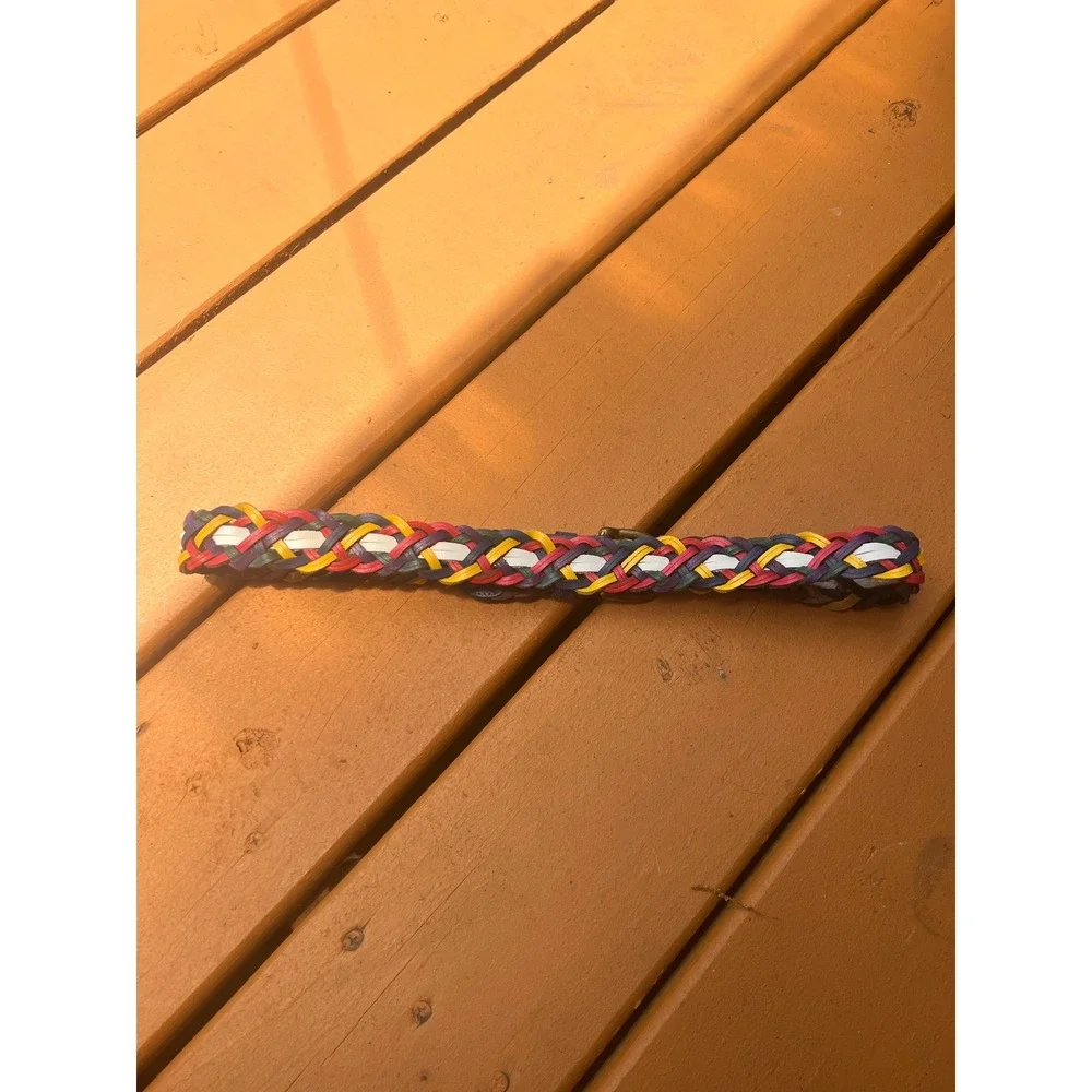 Capezio Vintage Multi Color Braided Leather Belt Woven Argentina Brass Buckle SM